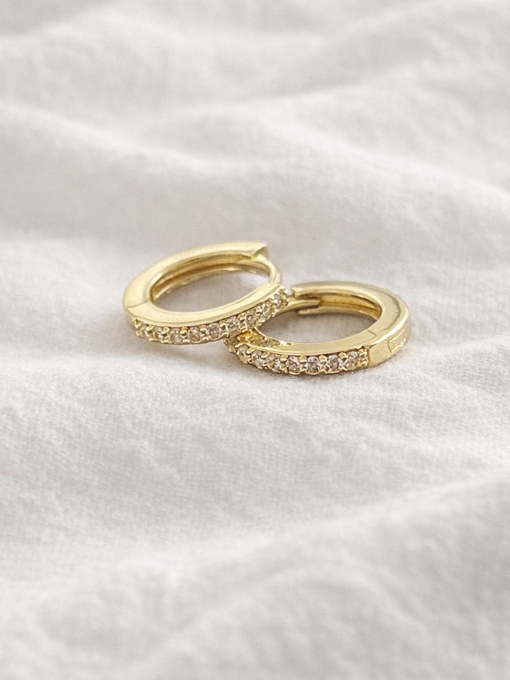 14k Gold plated stainless steel cubic zirconia Huggies hoop earrings